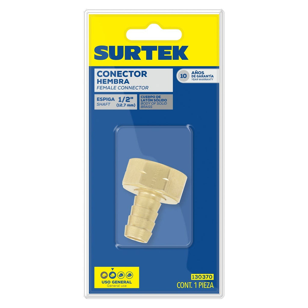 Surtek Conector para manguera latón 1/2 hembra