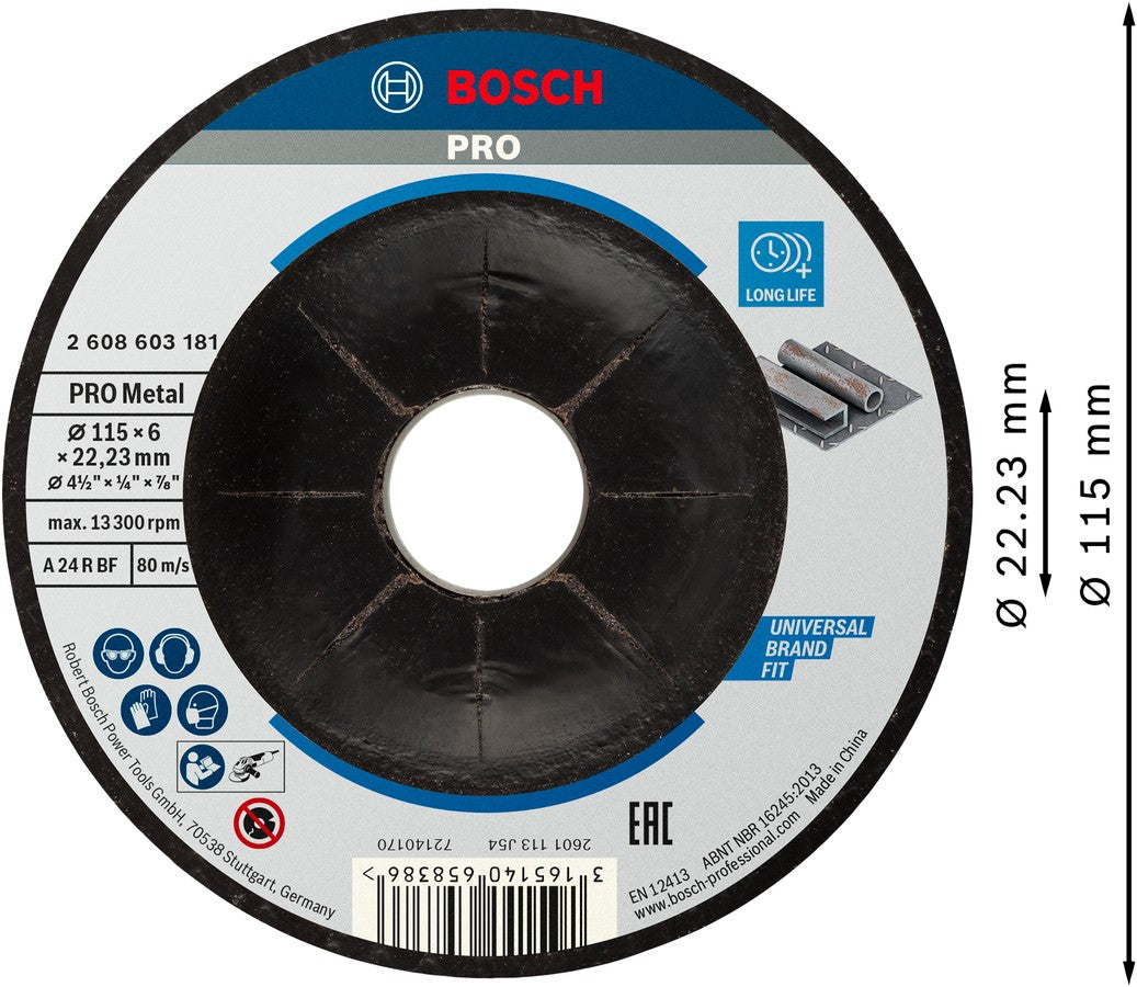 Bosch Disco de desbaste para metal 4-1/2" 115 x 6,0 x 22,23 mm 2608603181
