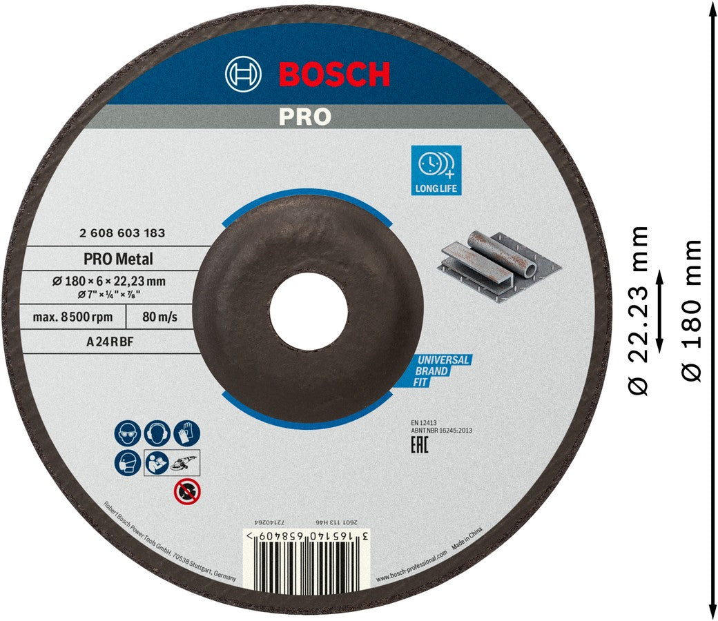 Bosch Disco de desbaste para metal 7" 180 x 6,0 x 22,23 mm 2608603183