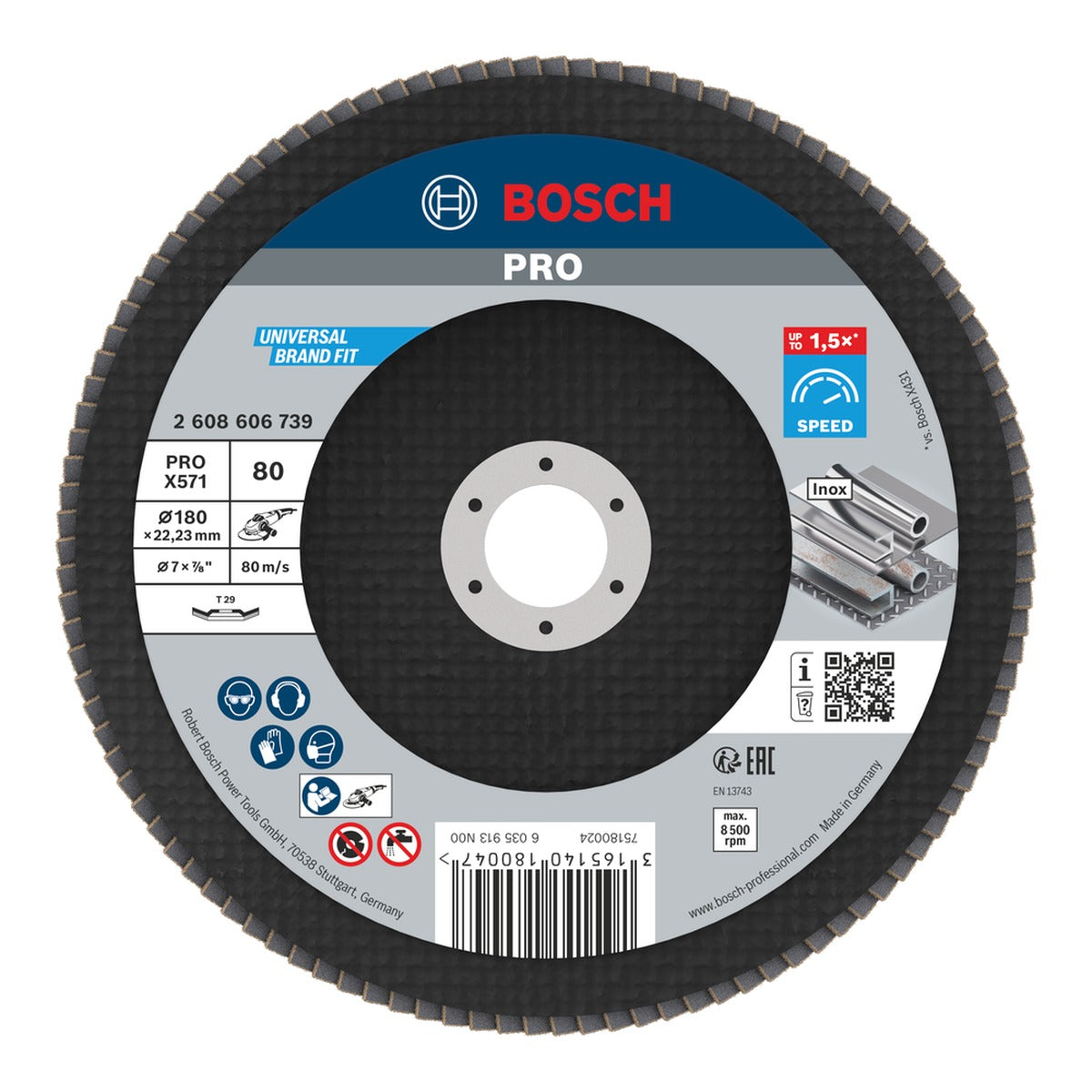 Bosch Disco flap 7 G.80 (180 mm x 7/8) inoxidable 2608606739