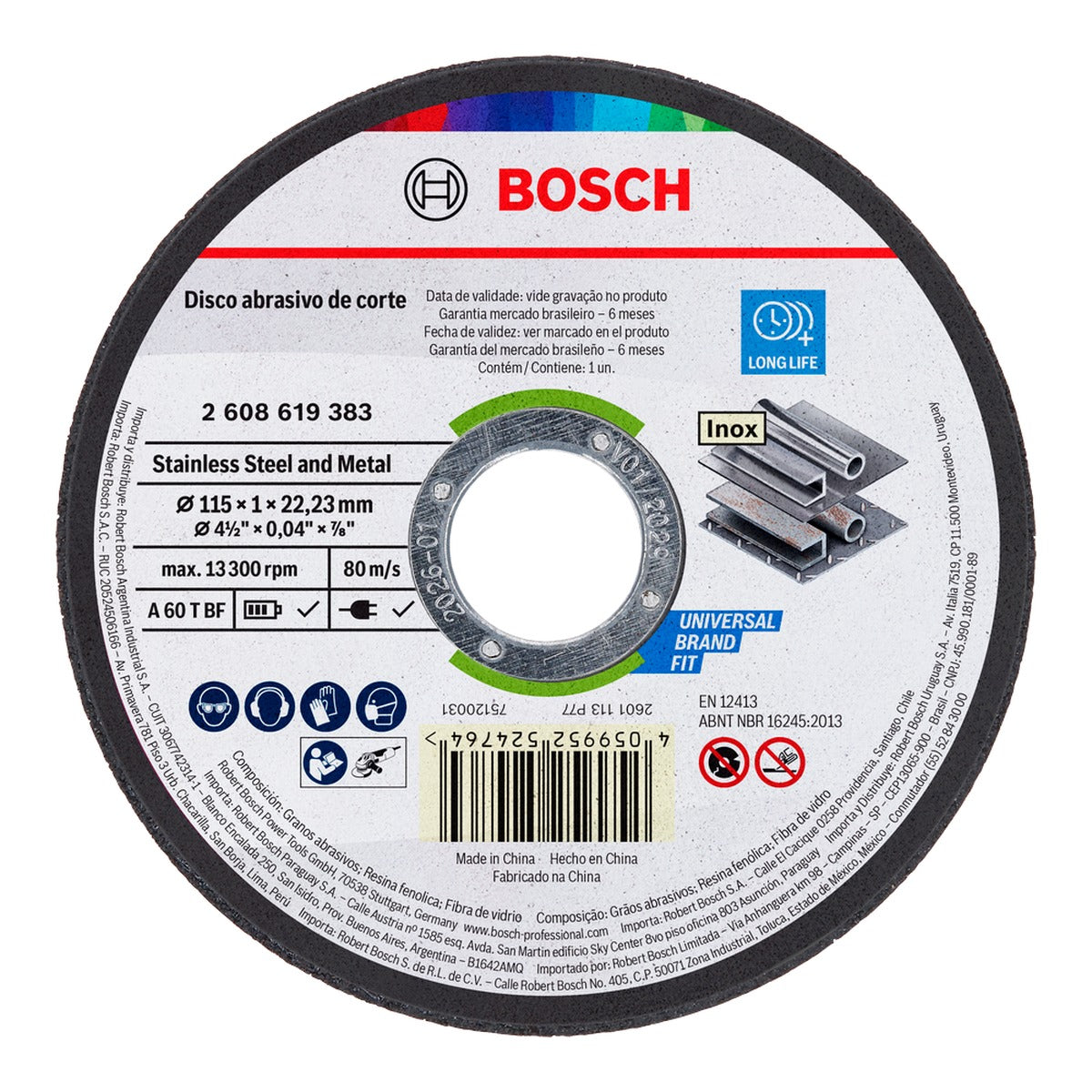 Bosch Disco para metal/inoxidable 4.1/2X3.64 (1.0 mm) liso 2608619383