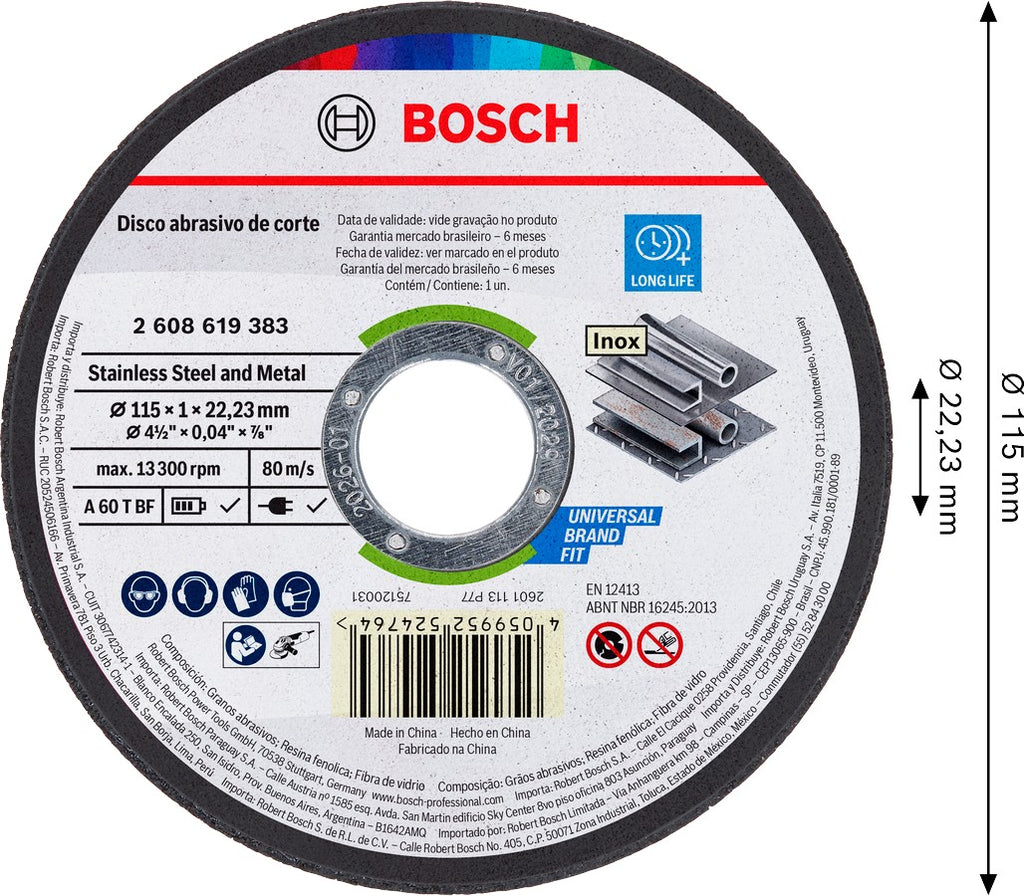 Bosch Disco para metal/inoxidable 4-1/2" x 1,0 mm liso 2608619383