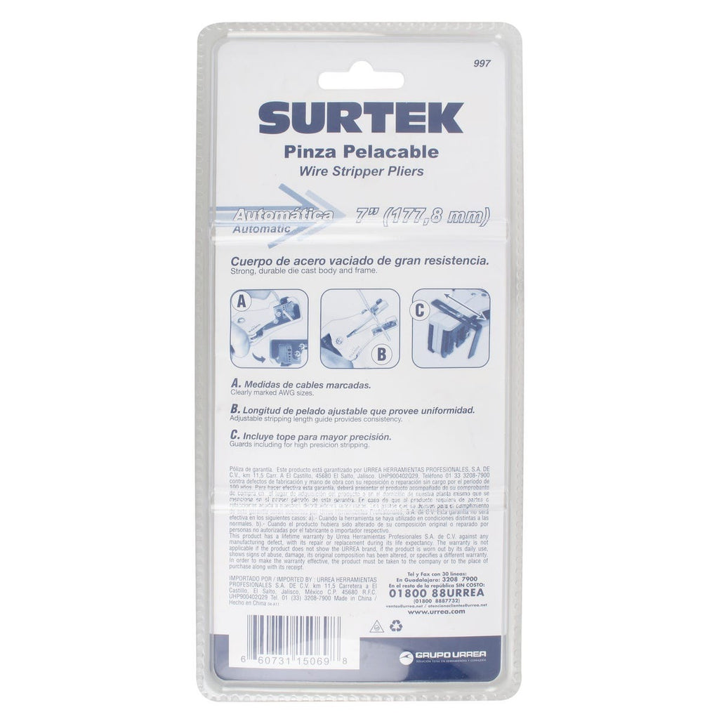 Surtek Pinza pelacable 8-22 AWG 7 automática