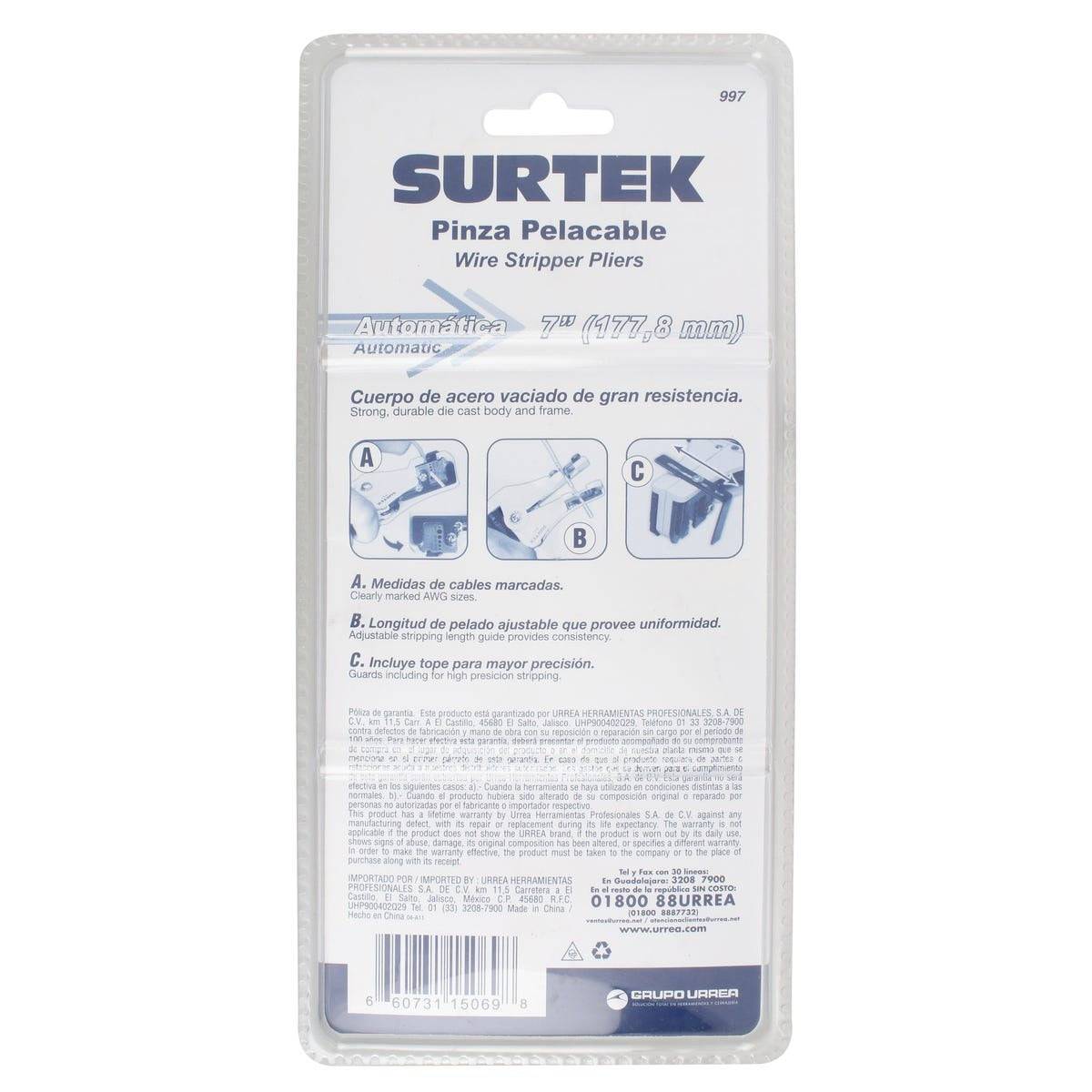 Surtek Pinza pelacable 8-22 AWG 7 automática