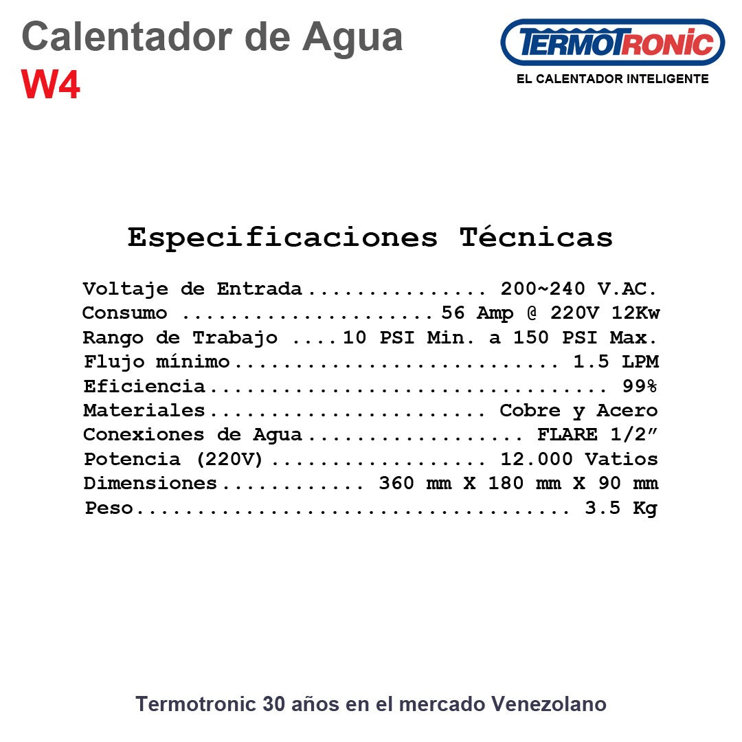 Termotronic Calentador w4 12 kW 208/240 V