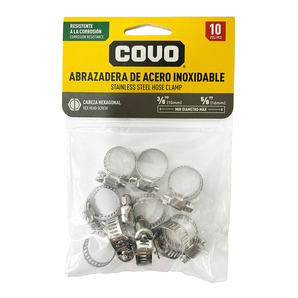 Covo Abrazaderas 3/8" a 5/8" de acero inoxidable