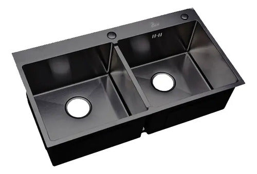 Fregadero Doble Tina Acero Inox. Negro Sobre Tope 82x45x22 Negro
