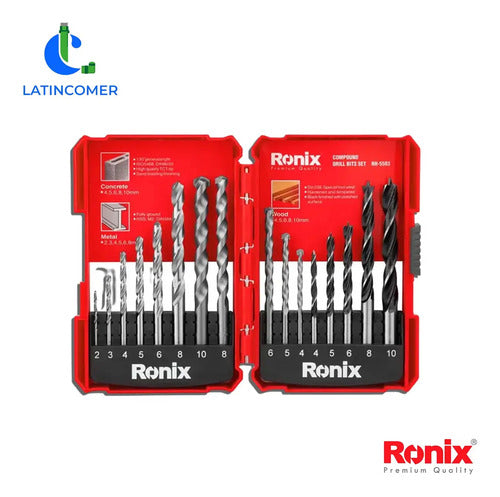 Juego Mechas Para Taladro Ronix 16pzas Concreto Metal Madera