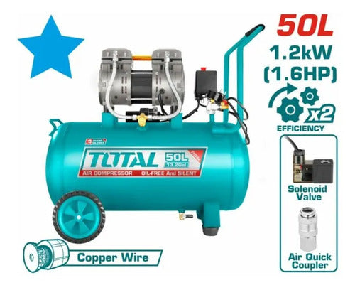 Compresor De Aire 110v, (1.6hp) 3400 Rpm 50l Total Azul Petróleo 60 Hz