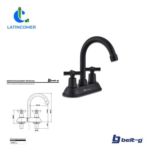 Grifo Lavamanos Pico Cisne Oval Cross Black Abs Plus Negro Mate