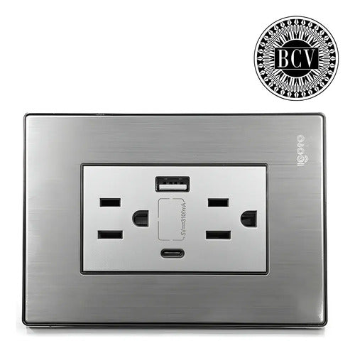 Toma Doble Con Puertos Usb Y Tipo C Plata