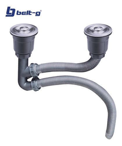 Desague Fregadero Acero Inox. Sifon Y Colector (kit 2 Tinas) Gris