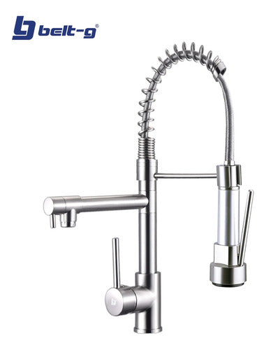 Grifo Fregadero Monomando Bridge Doble Brushed - Gri-1490 Plateado Cepillado