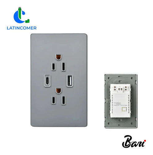 Bari Serie Cenere - Toma Corriente Doble Usb