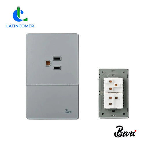 Bari Serie Grigio - Interruptor + Tomacorriente Con Tierra