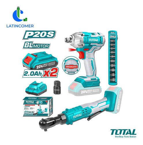 Kit Llave De Impacto 300nm Rachet Dados De Impacto 20v 2amp