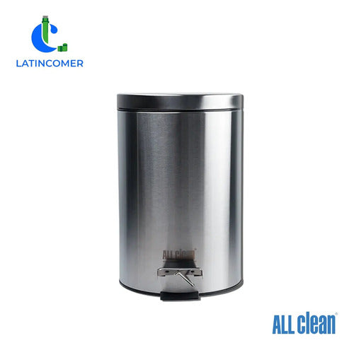 Papelera Metalica Con Tapa Pedal De 12l Plateado