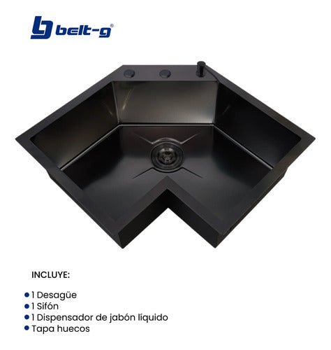 Fregadero 64x64 Esquinero Sobre Tope Acero Nano Black Negro