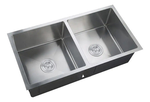 Fregadero Doble Tina Acero Inoxidable Bajo Tope 82x45x22 Bar Plateado