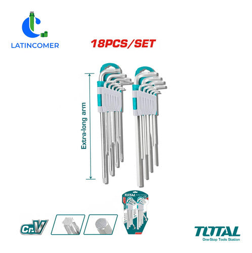 Juego De Llaves (l) Hexagonales + Torx 18 Piezas - Total Gris