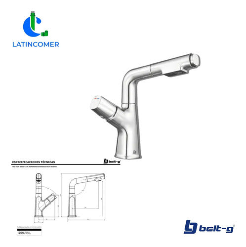 Grifo Lavamanos Monomando Extensible Valet Brushed -gri-1624 Plateado Brillante
