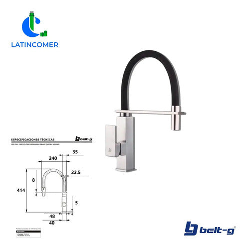 Grifo Fregadero Monomando Square Flexible Brushed - Gri-1561 Plateado Cepillado