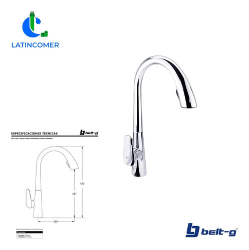 Grifo Fregadero Monomando Glow Extensible. Gri-1539 Plateado Brillante