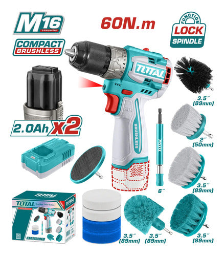 Taladro Inalámbrico C/accesorios 16v Marca Total Turquesa