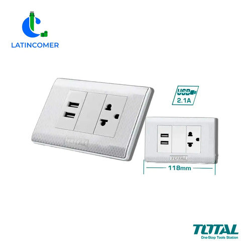 Tomacorriente Universal Con 2 Puertos Usb 16v - Total Blanco