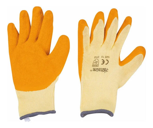 10 Guantes Recubiertos Con Latex (10g) Hoteche Amarillo