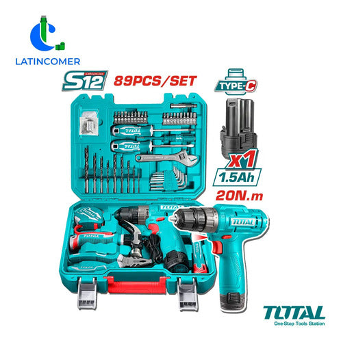 Juego De Herramientas De 89 Piezas C/taladro Inalambrico 12v Turquesa 60 Hz