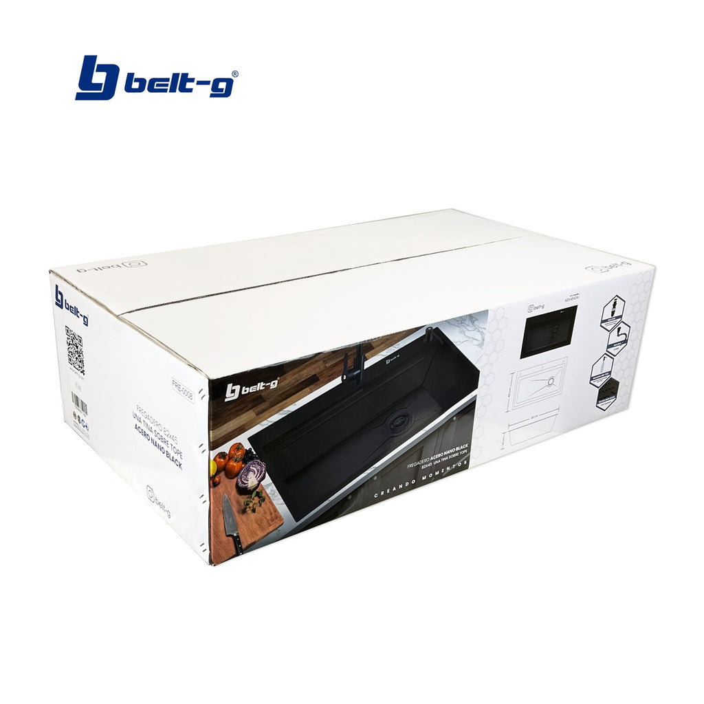 Belt-G Fregadero 82x45 una tina sobre tope acero nano black FRE-0008