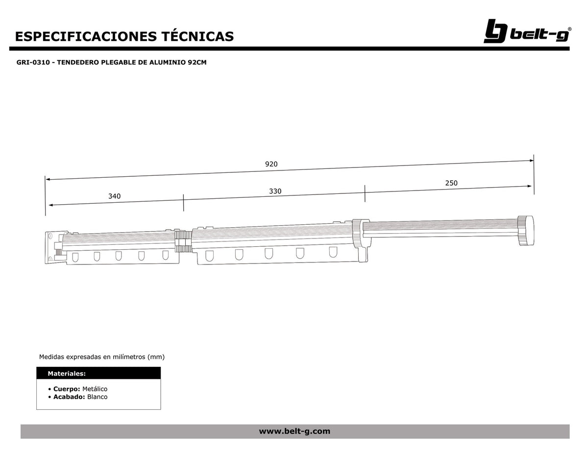 Belt-G Tendedero plegable de aluminio 92 cm GRI-0310