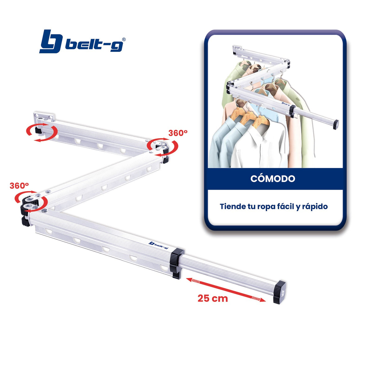 Belt-G Tendedero plegable de aluminio 126 cm GRI-0311
