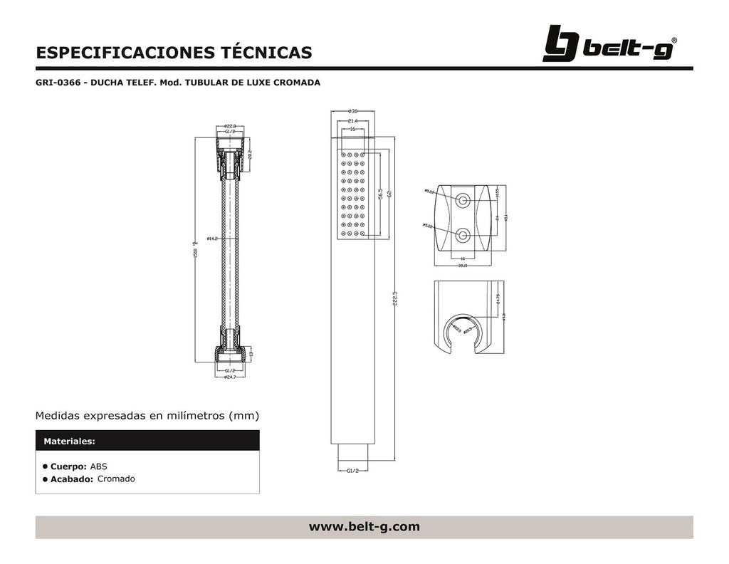 Belt-G Ducha teléfono tubular deluxe cromada GRI-0366