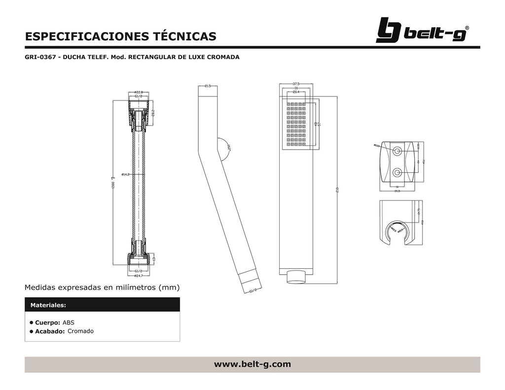 Belt-G Ducha teléfono rectangular deluxe cromada GRI-0367