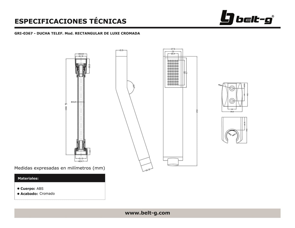 Belt-G Ducha teléfono rectangular deluxe cromada GRI-0367