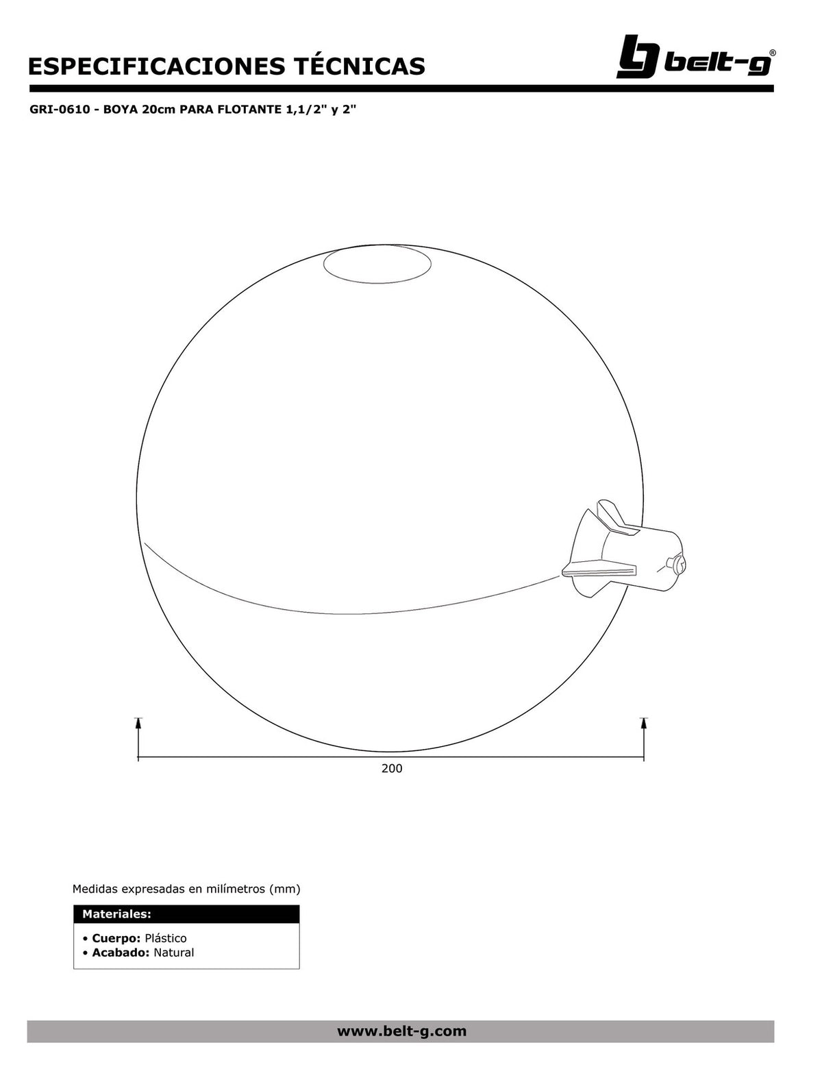 Belt-G Boya 20 cm para flotante 1.1/2 y 2 GRI-0610