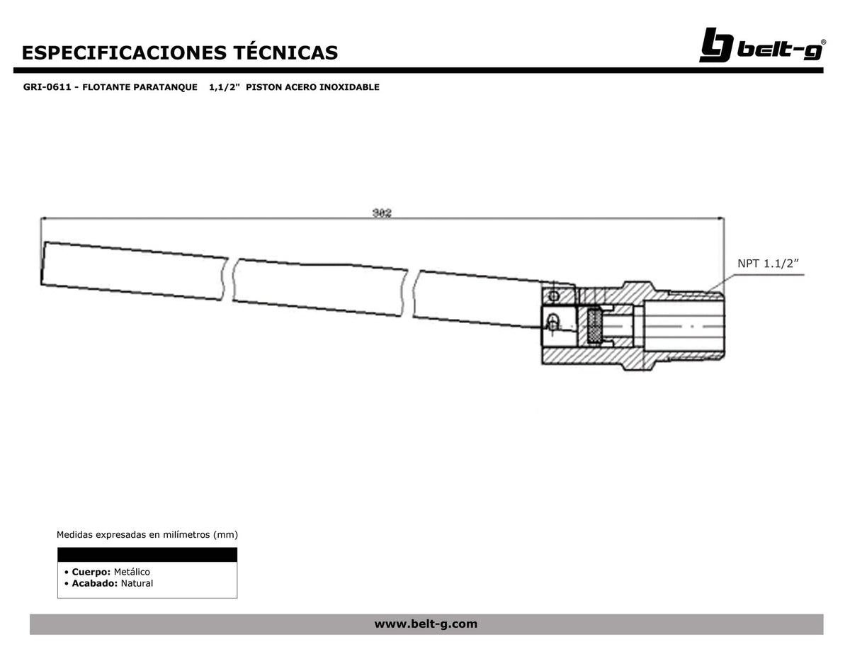 Belt-G Flotante para tanque 1.1/2 pistón acero inoxidable GRI-0611