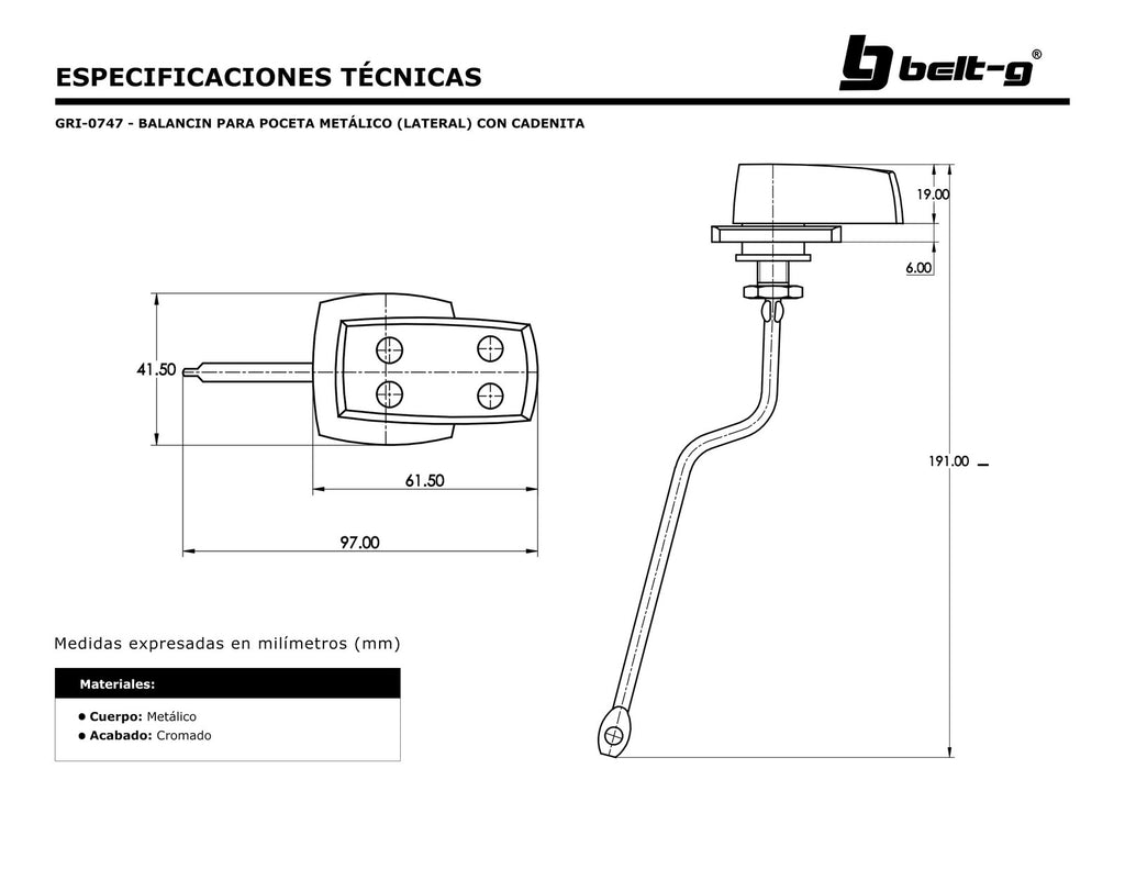 Belt-G Balancín para poceta metálico lateral con cadena GRI-0747