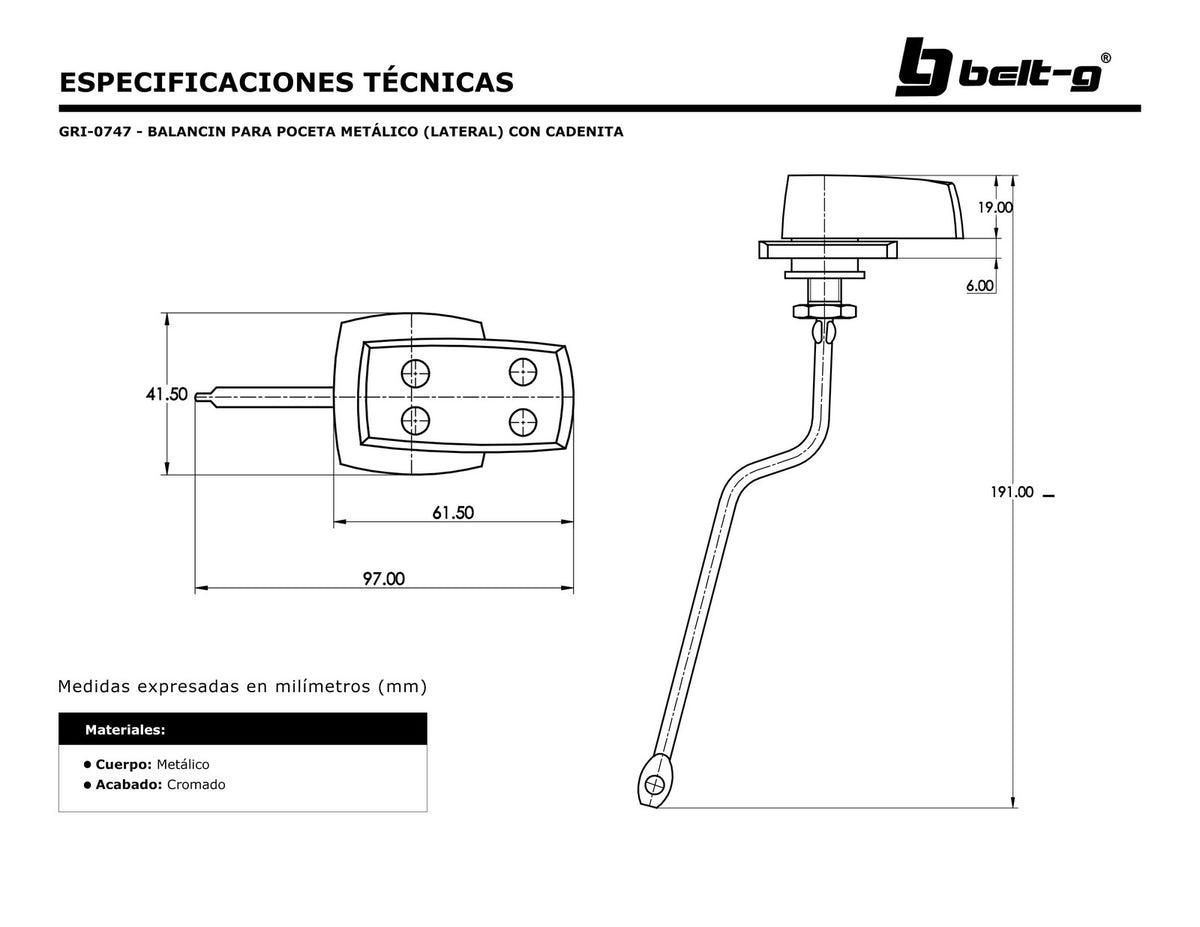 Belt-G Balancín para poceta metálico lateral con cadena GRI-0747