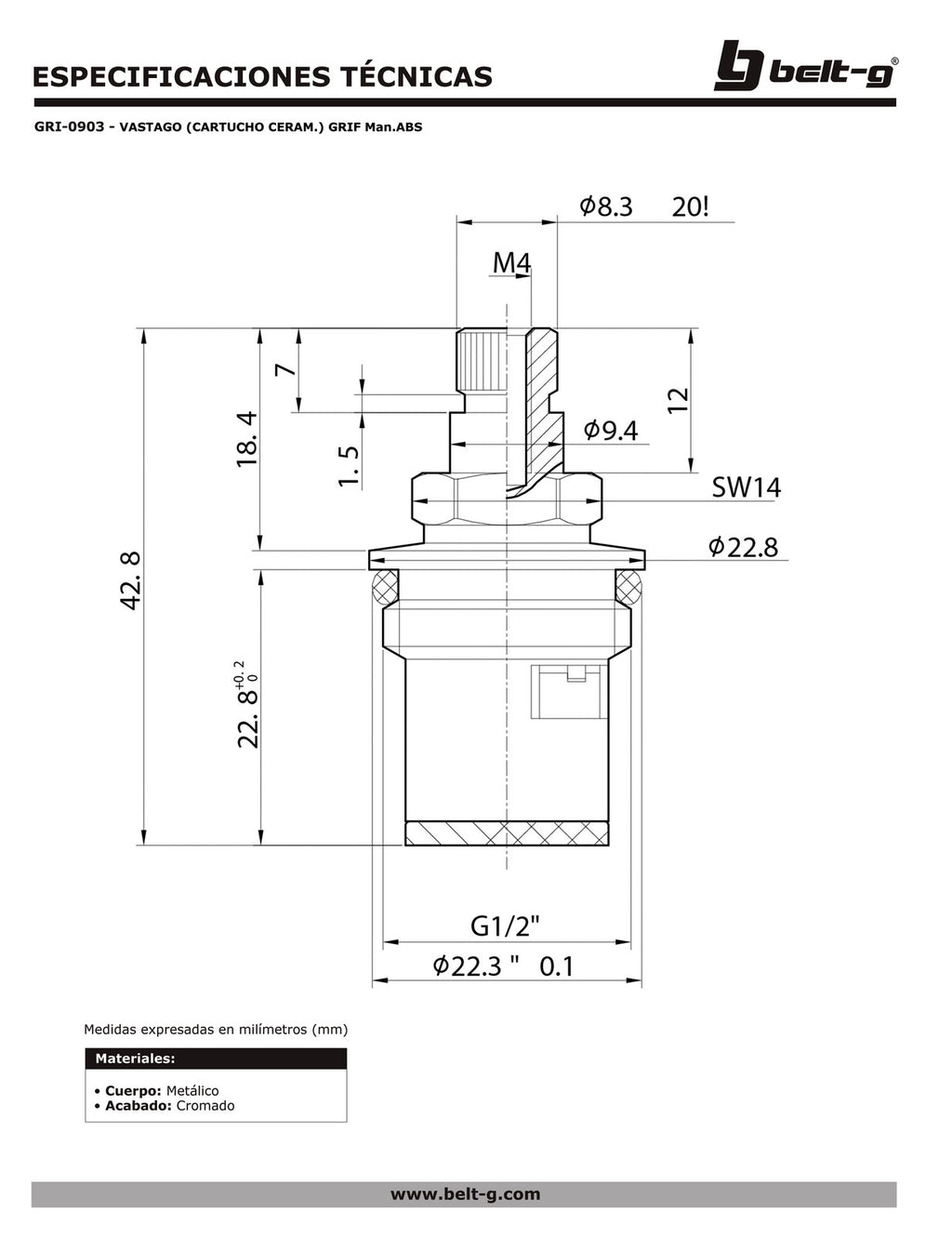 Belt-G Válvula cartucho cerámico grif manilla ABS GRI-0903