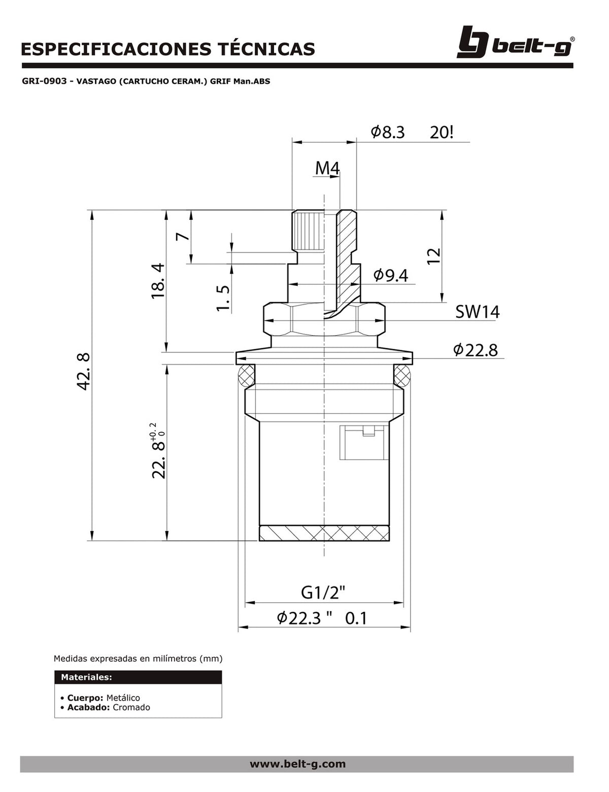 Belt-G Válvula cartucho cerámico grif manilla ABS GRI-0903