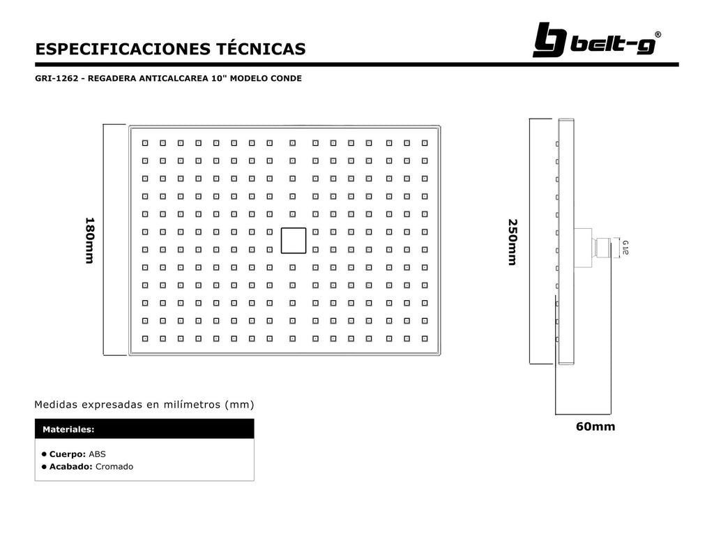 Belt-G Regadera anticalcárea 10 modelo conde GRI-1262