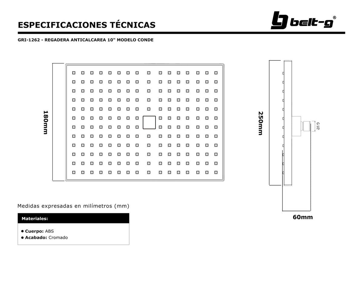 Belt-G Regadera anticalcárea 10 modelo conde GRI-1262