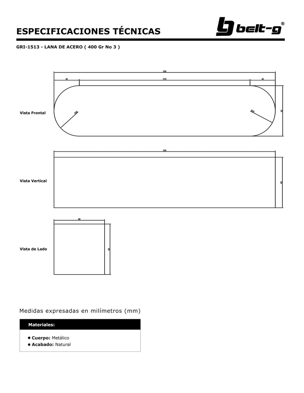 Belt-G Lana de acero 400 g NO.3 GRI-1513