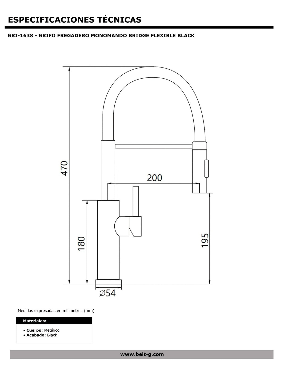 Belt-G Grifo fregadero monomando bridge flexible black GRI-1638