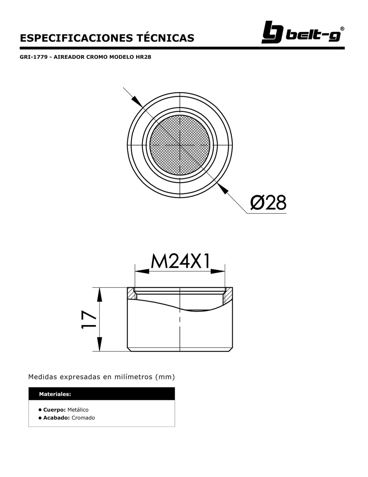 Belt-G Aireador cromo modelo HR28 GRI-1779