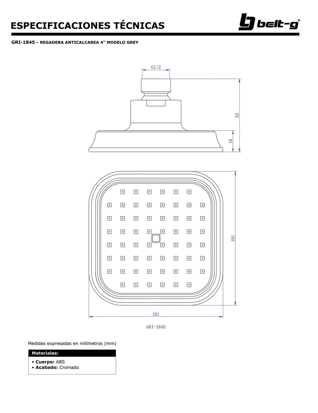 Belt-G Regadera anticalcárea 4 modelo grey GRI-1845
