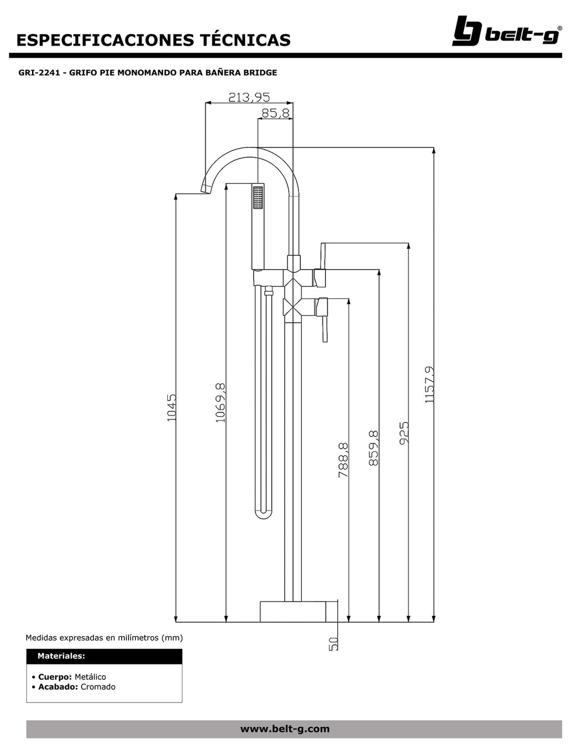 Belt-G Grifo pie monomando para bañera bridge GRI-2241